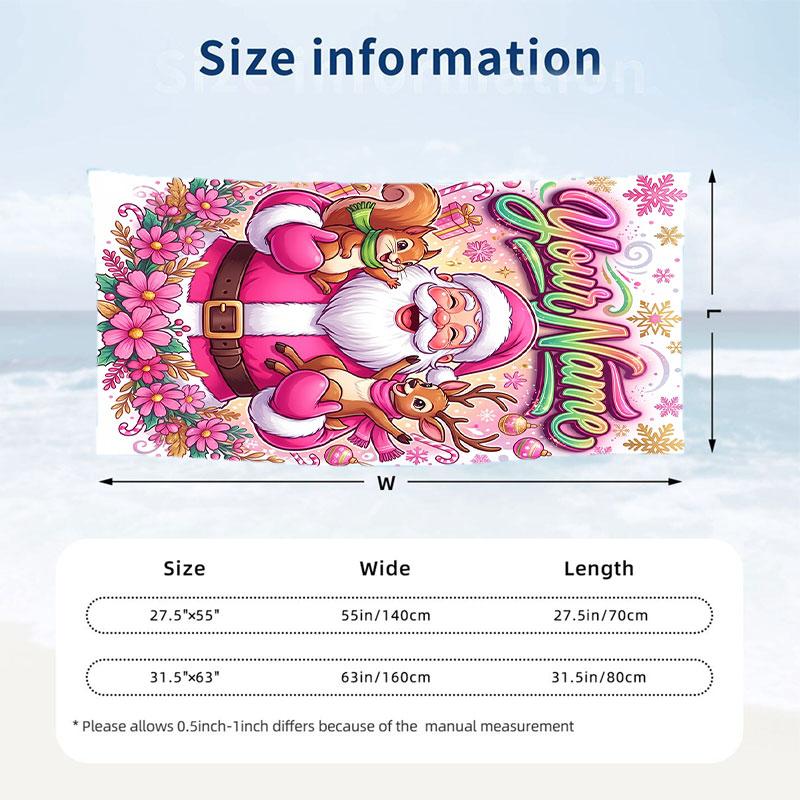 Christmas Theme Beach Towel Personalized Custom Name & Text Soft Quick Dry Beach Towel for Swimming Travel