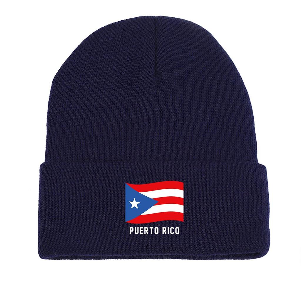 Flag of Puerto Rico Warm Knitted Cap Beanie, Patriotic Skullies Beanies Winter Candy Color Leisure Bobble Hat Knitted Hat Beanie