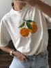 Orange Print Crew Neck T-shirt Short Sleeve Casual Top For Summer & Spring Women's Clothing Harajuku Women Clothes
