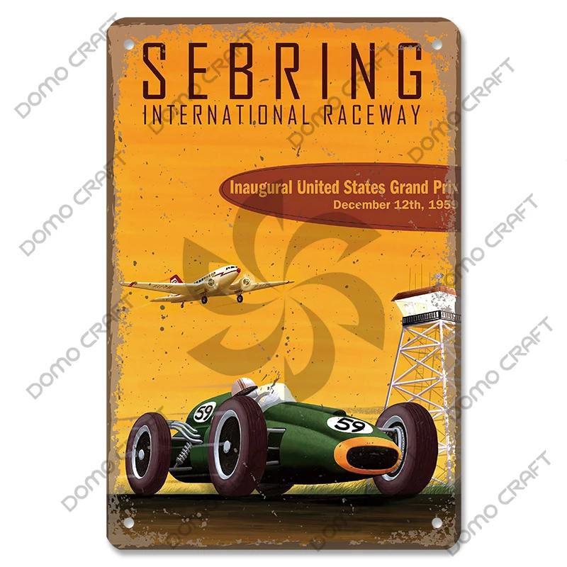 Racing Car Plaque Metal Tin Sign F1 Racetrack Vintage Poster Wall Art Decor for Garage Racing Club Home Wall Decoration