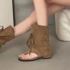 Универсальное нишевое чувство дизайна Французская мода носок крутые ботинки женские 2025 лето новые шнуровка толстый каблук тонкие сандалии