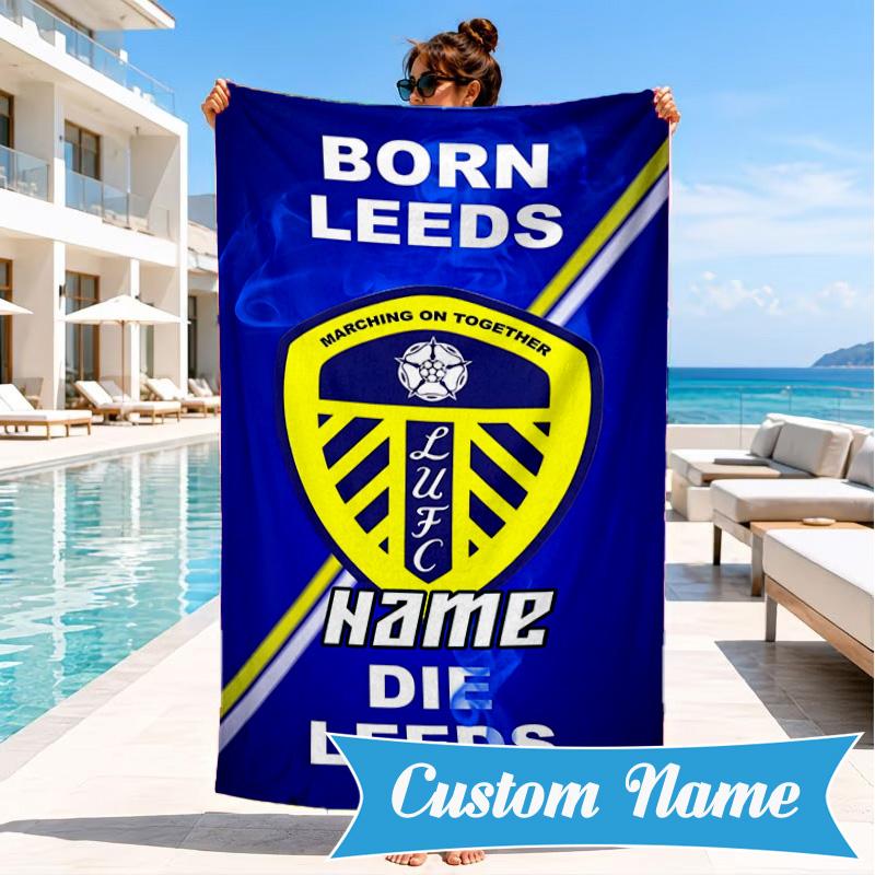 Custom Name Beach Towel Leeds Loyalty Microfiber Beach Towel, Lightweight for Summer Travel, Swimming Pool Fan Birthday Gift