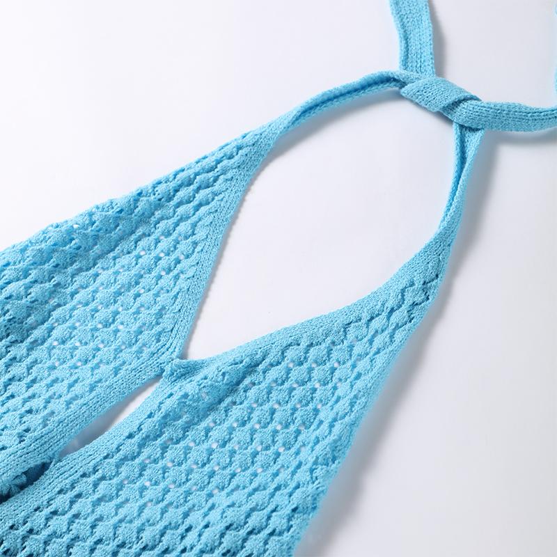 Женское сексуальное трикотажное платье с висячим вырезом без рукавов с глубоким V-образным вырезом, однотонные облегающие платья, летняя мода, ажурное трикотажное длинное платье, праздничные пляжные халаты