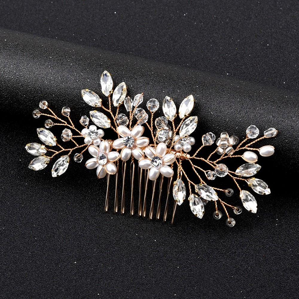 Women Hair Jewelry Handmade Comb Crystal Tiara Wedding Hair Combs Pearl Bridal Hairpins