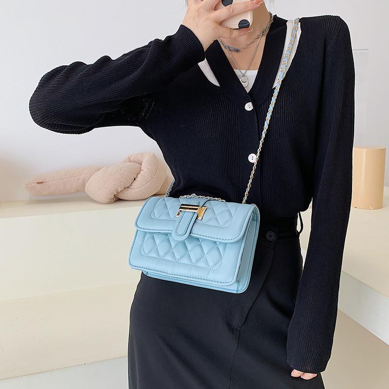 Trendy Korean Small Womens Bag 2021 New Urban Simple Pu Diamond Quilted Chain Bag
