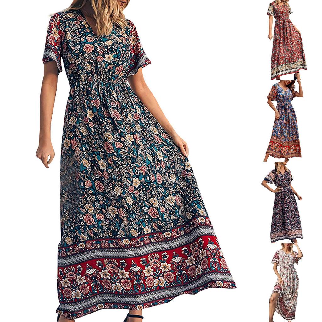 Женская мода повседневное этническое богемное пляжное платье с принтом для отпуска длинная юбка