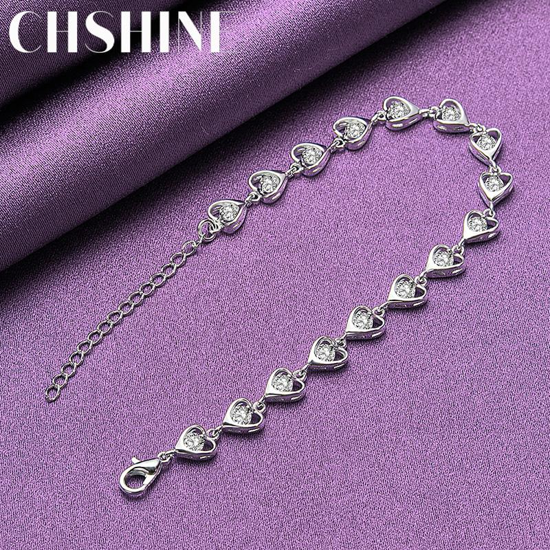 CHSHINE 925 стерлингового серебра сердечко циркон цепочка браслет для женщин модные ювелирные изделия с подвесками