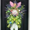 Easter Bunny Wreath Spring Season Front Door Hanging Decoration Artificial Flower Rabbit Wreath with Bow for Wall Window Decor