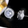 Classic Silver Color Round Earring Luxury Gold Color White Cubic Zirconia Hip Hop Wedding Stud Earrings for Women Jewelry