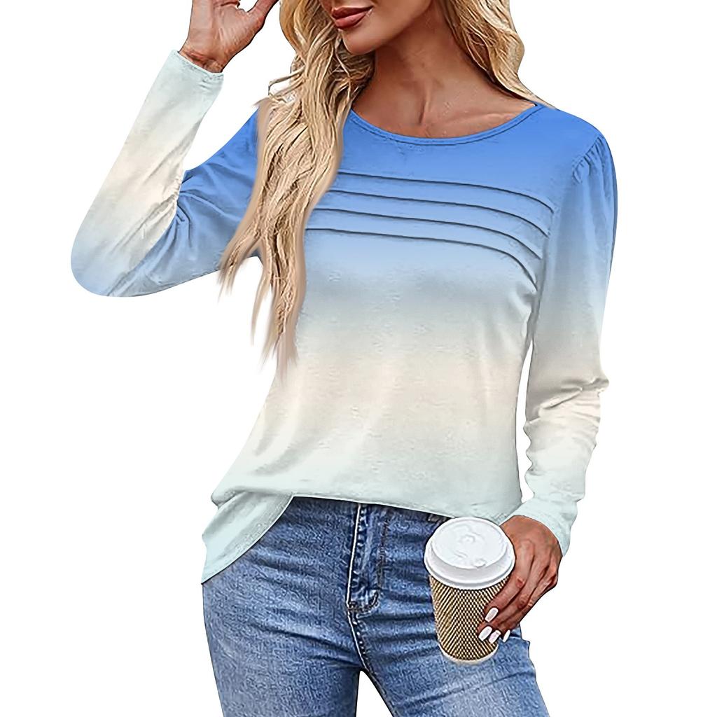 Женская футболка с принтом, длинный рукав, повседневная, выходного дня, модная, базовая, с круглым вырезом, обычная, топ