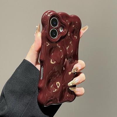 Чехол с глянцевым волнистым узором цвета красного вина для iPhone 16 Pro Max 15 13 14 12 11 16 Plus, противоударный чехол из ТПУ