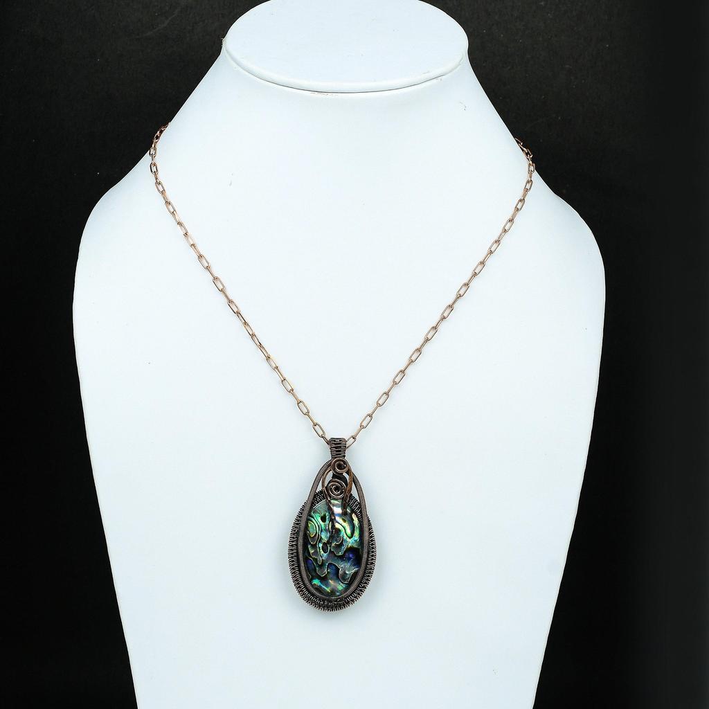 Подвеска из ракушки абалона, обернутая медной проволокой, дизайнерская бижутерия с драгоценными камнями, подвеска ручной работы, подарок для матери, украшения из ракушки абалона для подарка
