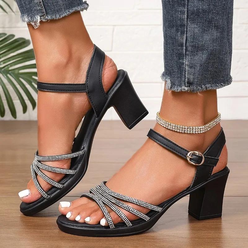 Fashion Thick Heel Platform Women's Sandals Wedding Shoes 2025 Summer New Fashion Casual Ladies Elegant Heeled Sandals Office High Heels