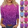 Женская модная повседневная блузка с рукавами 7/8, принтом, свободного кроя, с круглым вырезом