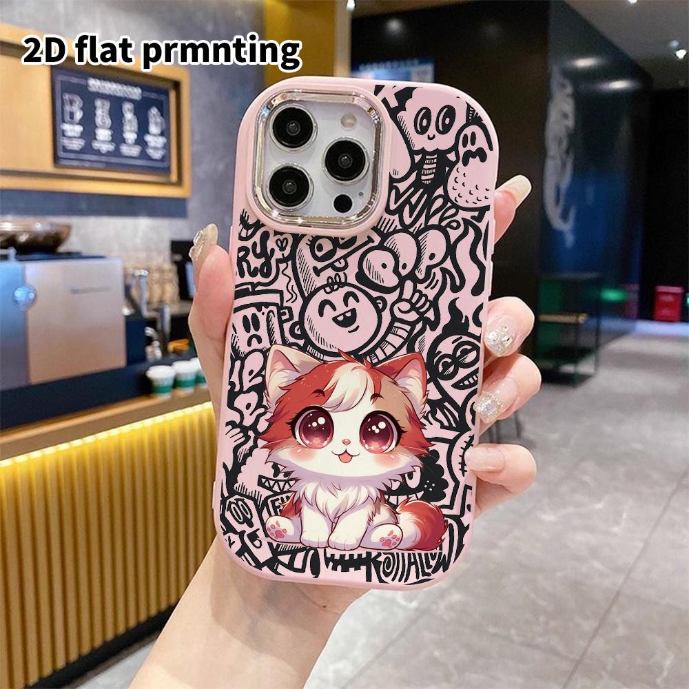 Phone case: 2D flat design suitable for iPhone 18 17 16 15 14 13 Pro protective case, couple style, long-haired kittens, Christmas and Halloween gift