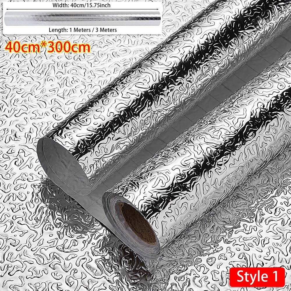 1 Roll Aluminum Foil Oil-proof Wallpaper High Temperature Cabinet Contact Paper  Home Kitchen
