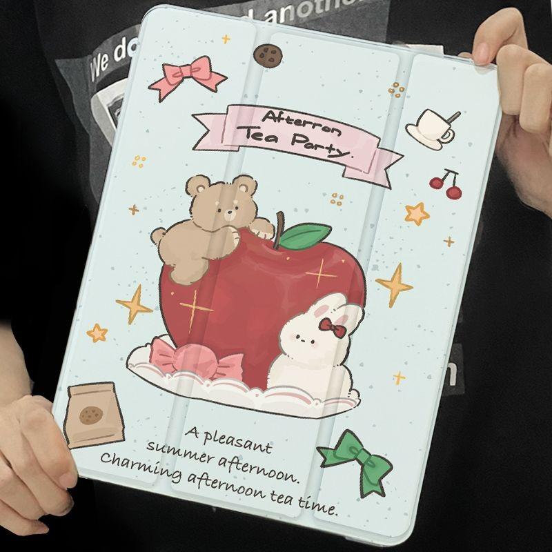 Чехол для iPad Pro2024 с рисунком милого медведя iPad Smart TPU чехол для iPad Air4 Air5 Air6 Pro11 Pro12.9 2022 2018 mini6/5/4 с держателем для карандашей