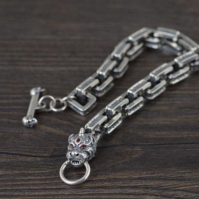 S925 стерлингового серебра браслет антикварный Pixiu украшения для рук шесть символов истины чистого серебра амулет ювелирные изделия для мужчин