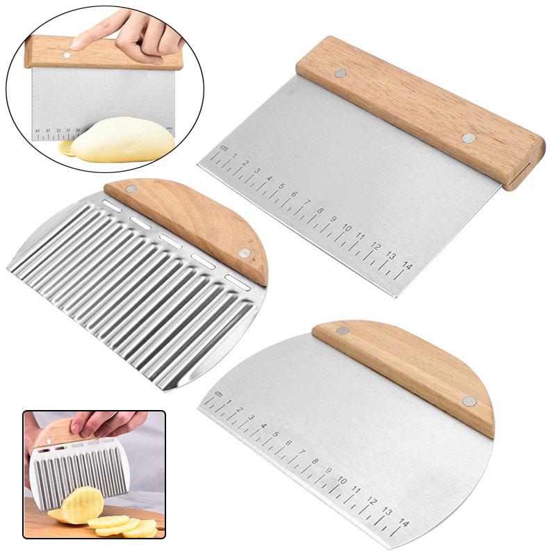 Stainless Steel Dough Scraper Kitchen Dough Bench Scraper Bread Cutter Chopper with Non-Slip Wooden Handle and Measuring Scales