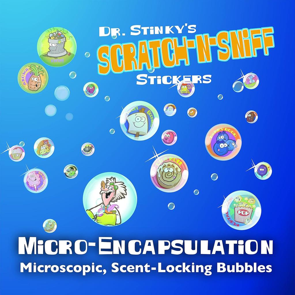 Dr. Stinky's Scratch N Sniff Stickers Favorite Candy 15-Pack- Blow Pop, Tootsie Roll Pop, Tootsie Roll, Dots, Fluffy Stuff, Charleston Chew, Sugar