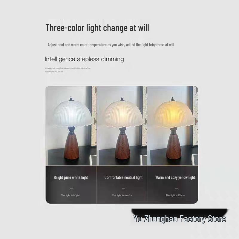 Wabi-Sabi Style Table Lamp: Vintage American Design for Bedroom or Study, French-Inspired Bedside Glass Night Light.