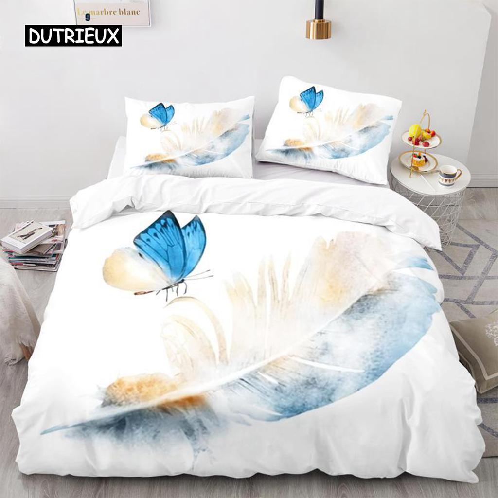 Комплект постельного белья с бабочками, комплект постельного белья с 3D-принтом в виде фиолетовой бабочки и цветочным принтом, фантазийная тема, одеяло размера «king size» для девочки