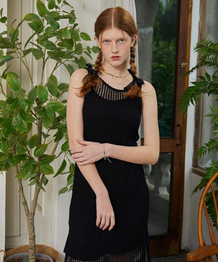 Itove Seoul Net Knit Dress - Black