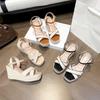 Open-toed Wedge Sandals for Women To Wear Platform One-button Shoes 2025 Summer New Cross High Heels