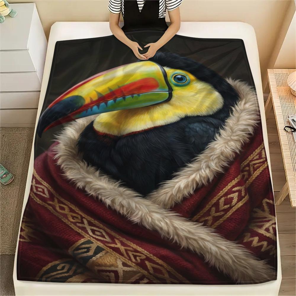 1PC Seasonal Toucan Art Print FlAannel Blanket, High quality Comfortable for All Seasons, Home Decor, Warmth and Comfort
