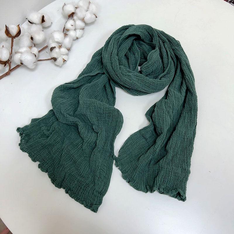 Thin Ramie Pleated Scarf Narrow Slender Cotton And Linen Japanese Literary And Artistic Solid Color Summer Neck Protection Small Shawl