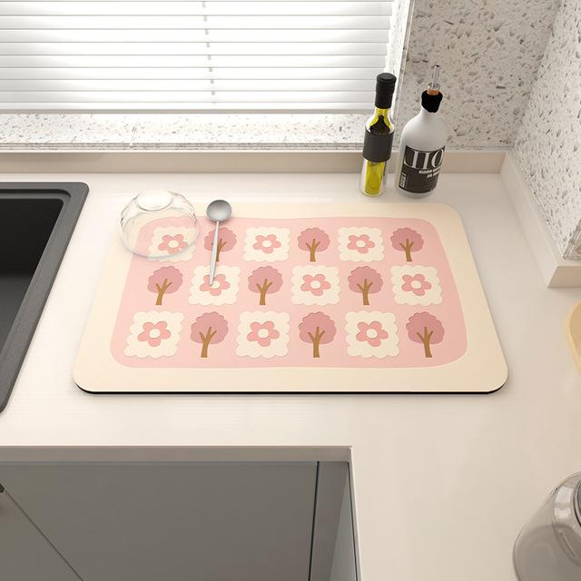 Подставка для столовых приборов с цветочным принтом, супер впитывающий кухонный коврик для сушки, быстросохнущий коврик, дренажные подушечки для ванной комнаты, кухонные аксессуары