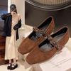 Fashion Women Square Head Shallow Mouth Suede Shoes Spring New Thick Heel Single Shoes Crystal Buckle Soft Sole Non-slip Mary Jane Shoe