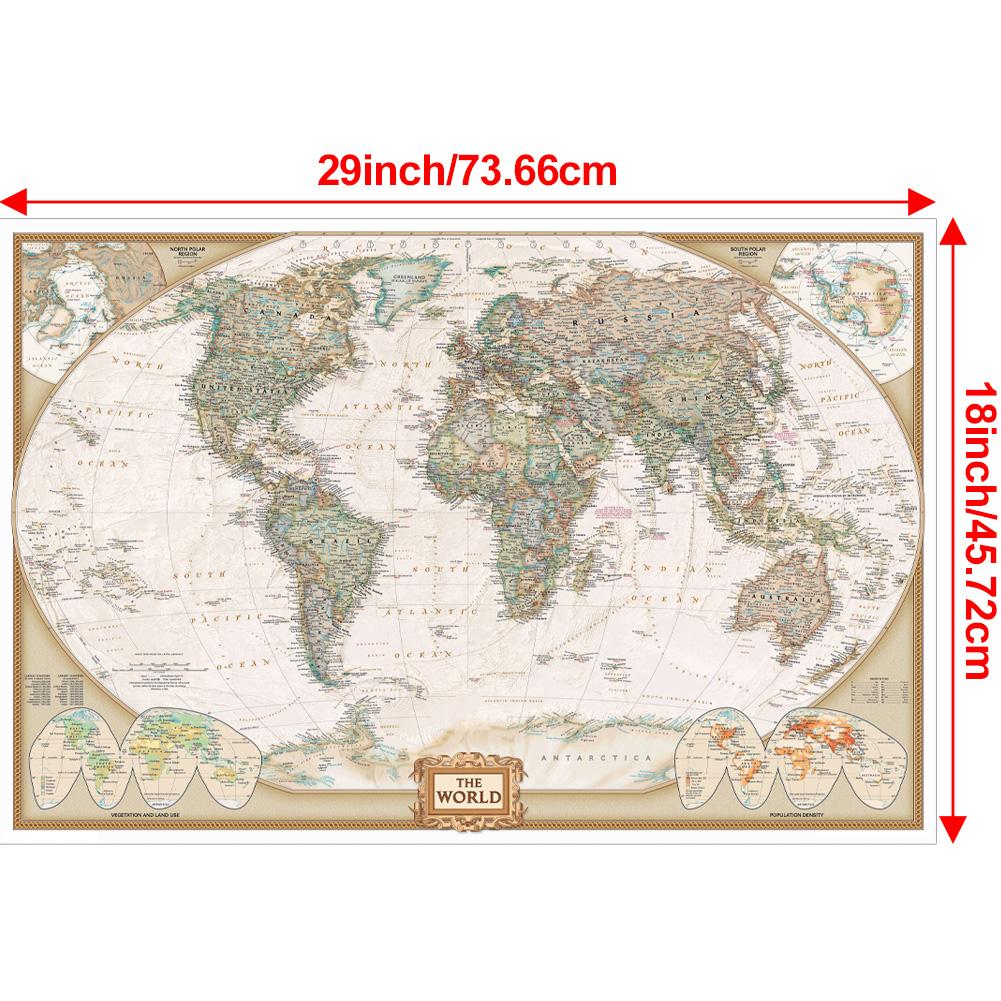 24*36 дюймов/18*29 дюймов Винтажная карта мира Картина Ретро настенное искусство Плакат Школьные принадлежности Украшения дома, Туризм/образовательные принадлежности