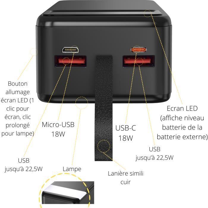 Внешний аккумулятор 30000 мАч USB USB-C micro-USB Быстрая зарядка светодиодный экран Phonillico®