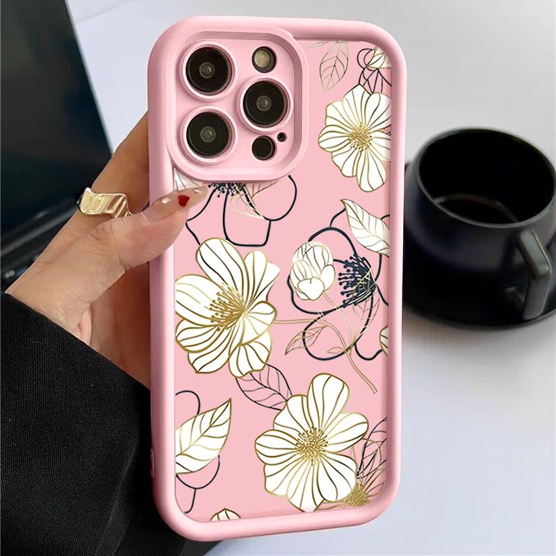 Для iPhone 16 Pro Max 15 Plus 14 Pro 13 12 11 XS XR 8 7 чехол для телефона с белым цветочным принтом TPU матовый противоударный мягкий силиконовый чехол на заднюю панель