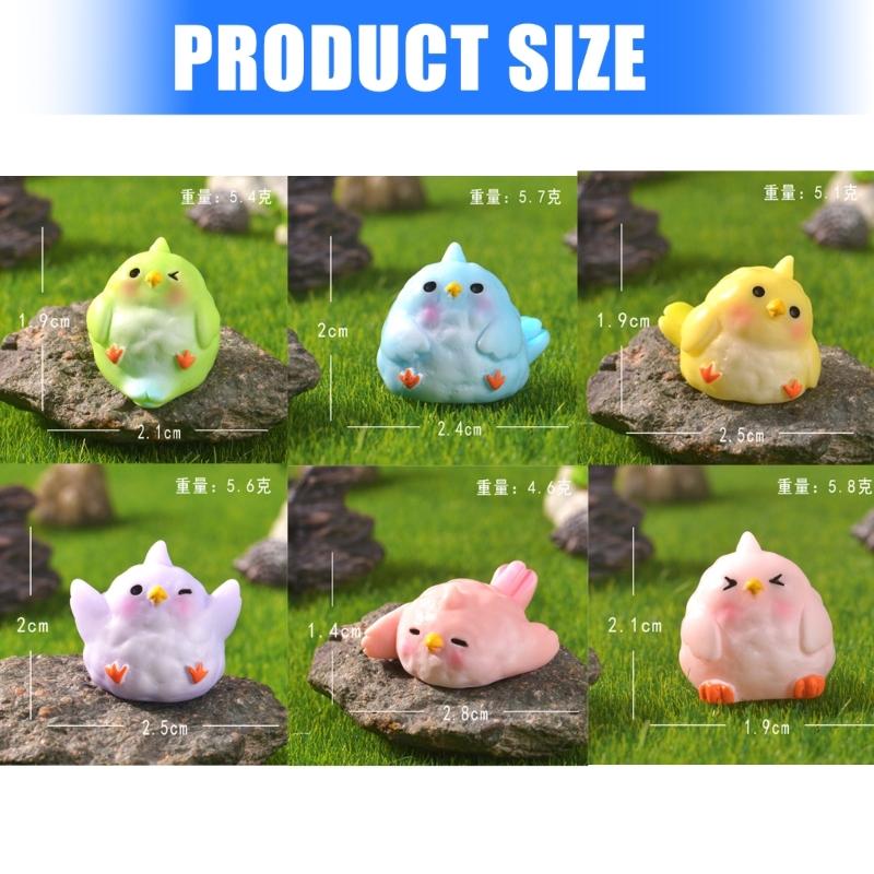 Set of 6 Cartoon Parrot Resins Figurine Miniature Garden Ornaments Cute Home Desk Decors Gift For Kids Nature Lover