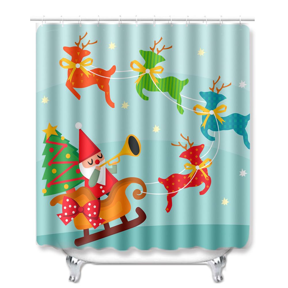 Christmas Shower Curtain Polyester Cloth Toilet Seat Four-Piece Set Entrance Door Mat Bedroom Living Room Floor Mat Carpet