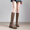 Whole Cowhide~ Washed Leather Belt Buckle Thick-Soled Knight Boots Women'S Boots Side Zipper High Boots Boots Boots