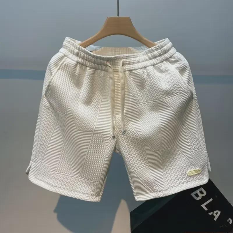 Мужские модные свободные спортивные шорты из вафельной ткани - повседневная летняя пляжная одежда, брюки с 5-точечным кроем