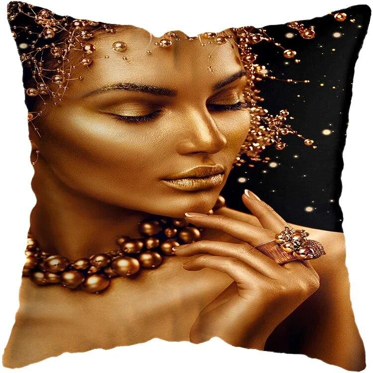 Наволочка для спальни, черно-золотая африканская женская подушка для гостиной, декоративная подушка