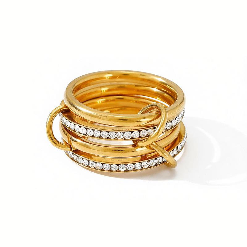 European and American style stainless steel hot-selling women's rings geometric stacking design high-end ring niche jewelry women