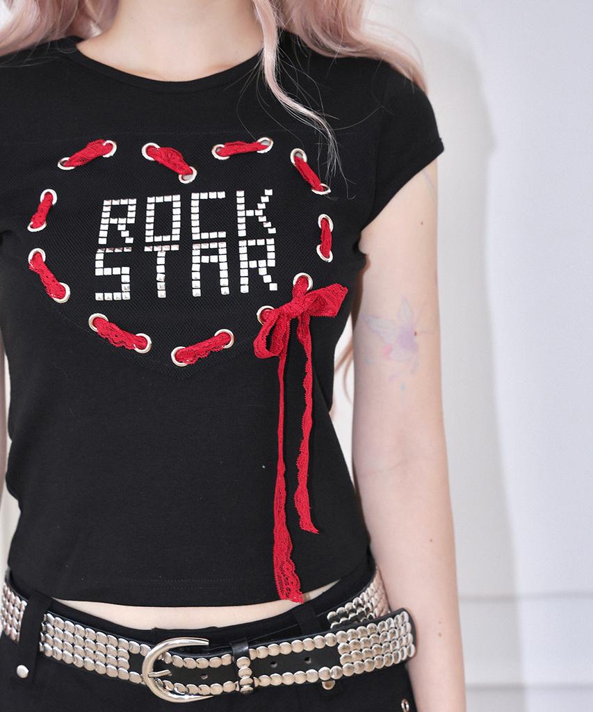 Топ Chelikwili Rock Star на шнуровке - Черный