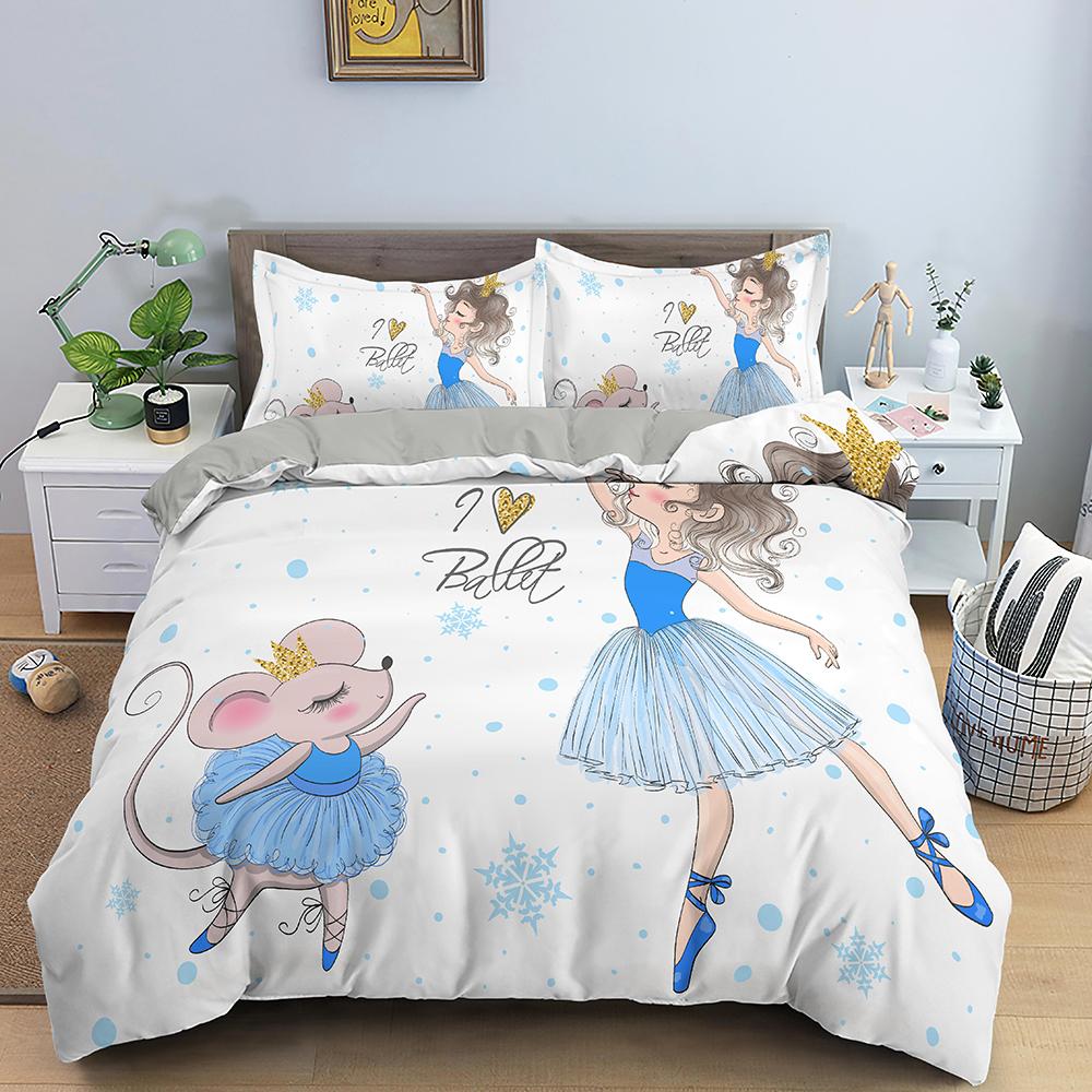 Dancing Girl Duvet Cover Ballet Girls Bedding Set Home Textile Bedclothes Soft Girly Comforter Cover Queen/King Size For Kids