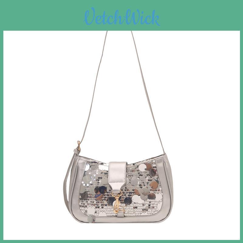 Simple Solid Color Sequin Design Women Casual Shoulder Bag For Street Fashion