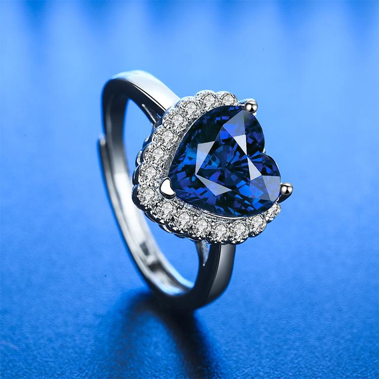 Кольцо из серебра 925 пробы Сердце AAA Циркон Открытое регулируемое Помолвочное Для женщин Свадебные Модные украшения Подарки для вечеринок