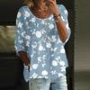 Женский повседневный модный топ с рукавом три четверти, свободного кроя, с круглым вырезом и цветочным принтом