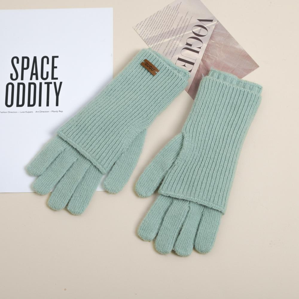 Вязаные шерстяные перчатки с открытыми пальцами для сенсорного экрана, пятипалые, женские, для осени и зимы, тепло, плюс бархатное утолщение, для езды на велосипеде для защиты от холода