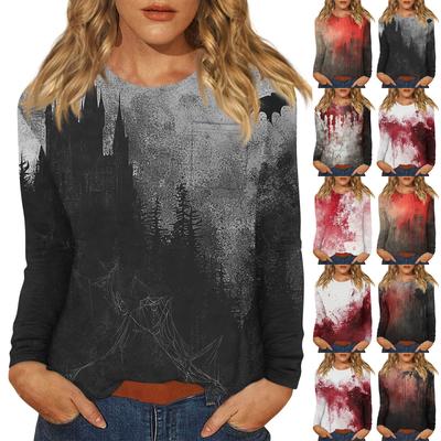 Женский повседневный топ с длинными рукавами и круглым вырезом с принтом на тему Хэллоуина