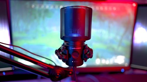 Конденсаторный микрофон Audio-Technica AT2020USB-XP с шумоподавлением и автоматической регулировкой усиления для игр и стриминга, идеально подходит для удаленных работников, стримеров
