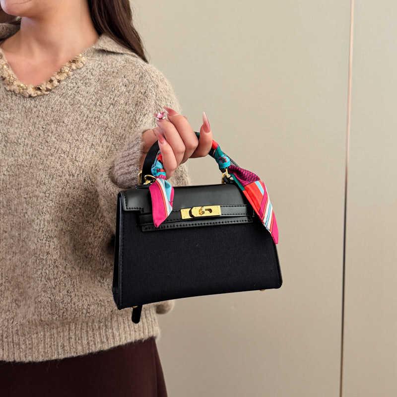 Kelly Women's Large Shoulder Bag with Lock and Scarf - Versatile Crossbody Handbag